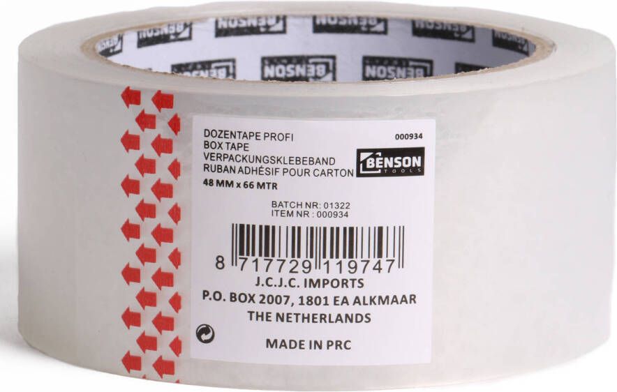 Benson Verpakkingstape transparant 48mm x 66m verpakkingsbenodigdheden voor kantoor thuis Tape (klussen)