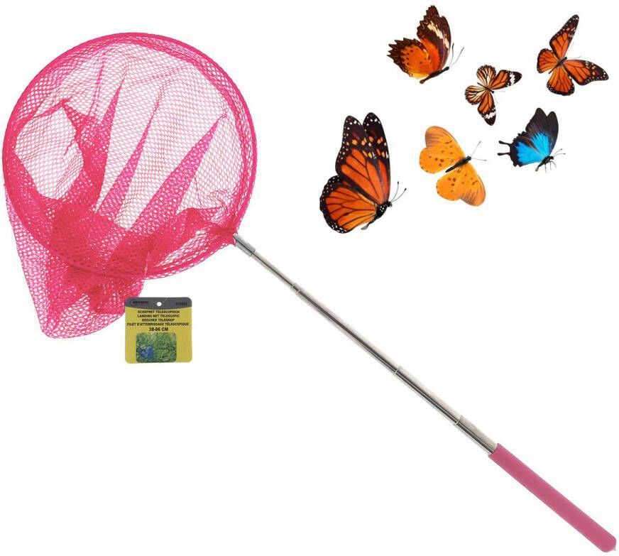 Benson Vlindernet insectennet roze metaal 38 tot 86 cm Telescopisch Vlindernetjes