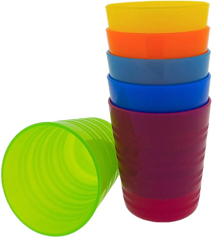 Benza 6 x Kunststof stapelbaar en onbreekbaar drinkbekers BPA-vrij 6 kleuren 240 ml