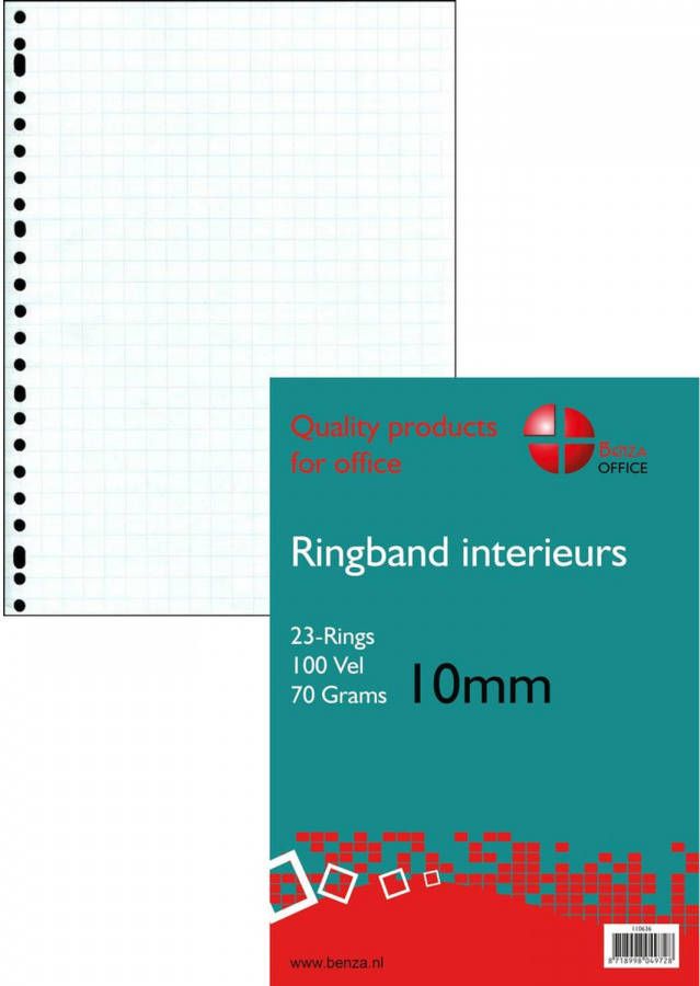 Benza Ringband interieur A4 Wiskundepapier Ruit 10 mm-1 cm 23 ringen 100 vel