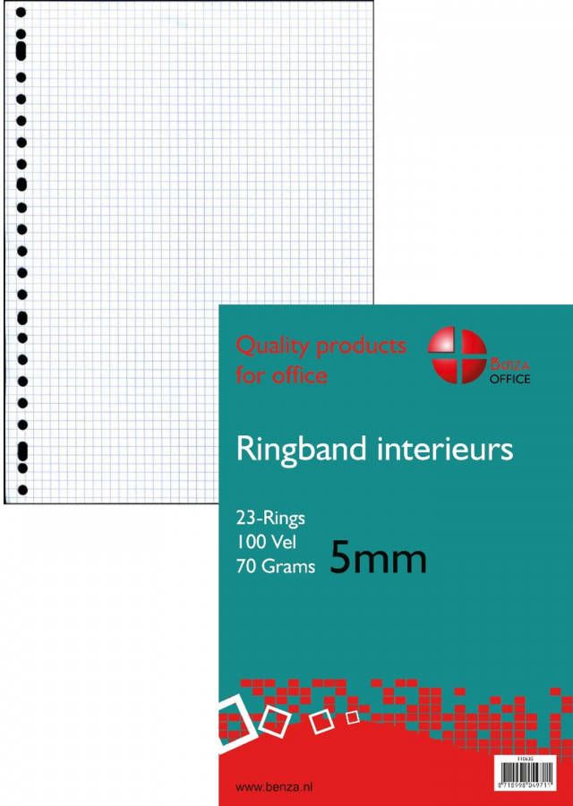 Benza Ringbandpapier A4 Wiskundepapier Ruit 5 mm 23 ringen 100 vel