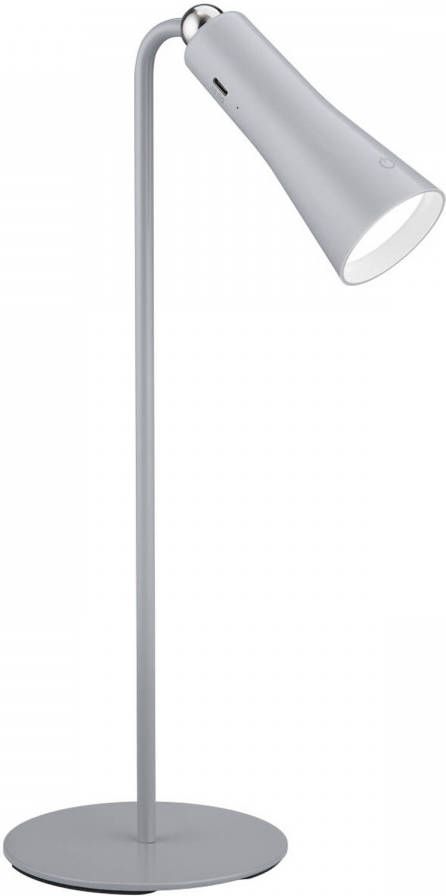 BES LED Bureaulamp Trion Moxi 2W Warm Wit 3000K Oplaadbaar Rond Mat Grijs Aluminium