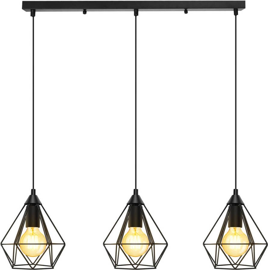 BES LED Hanglamp Hangverlichting Aigi Elsa E27 Fitting 3-lichts Retro Klassiek Mat Zwart Aluminium