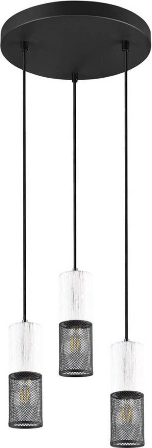 BES LED Hanglamp Hangverlichting Trion Josh E27 Fitting 3-lichts Rond Zwart Wit Metaal