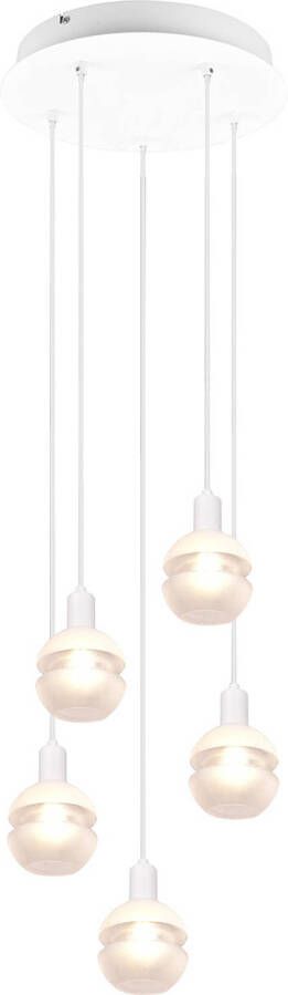 BES LED Hanglamp Hangverlichting Trion Merda E14 Fitting 5-lichts Rond Mat Wit Aluminium