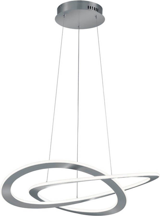 BES LED Hanglamp Hangverlichting Trion Oaky 52W Warm Wit 3000K Dimbaar Rond Mat Nikkel Aluminium