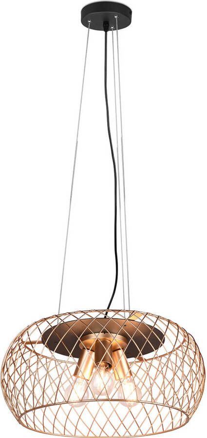 BES LED Hanglamp Hangverlichting Trion Tymon E27 Fitting 3-lichts Rond Mat Zwart Goud Aluminium