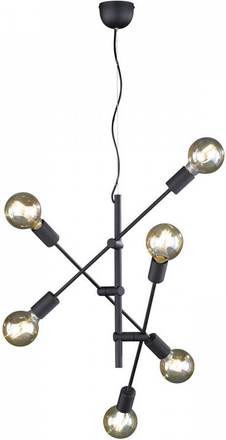 BES LED Hanglamp Trion Ross E27 Fitting 6-lichts Rond Mat Zwart Aluminium