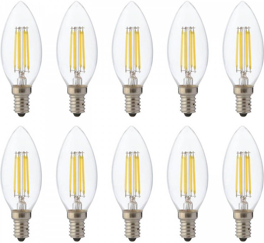 BES LED Lamp 10 Pack Kaarslamp Filament E14 Fitting 6W Dimbaar Warm Wit 2700K