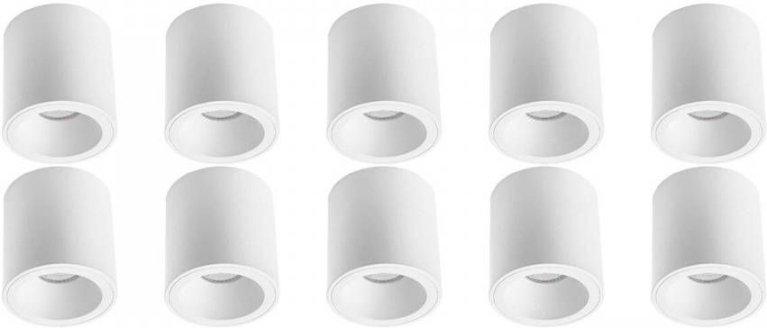 BES LED Opbouwspot 10 Pack Pragmi Cliron Pro GU10 Fitting Opbouw Rond Mat Wit Aluminium Verdiept Ø90mm