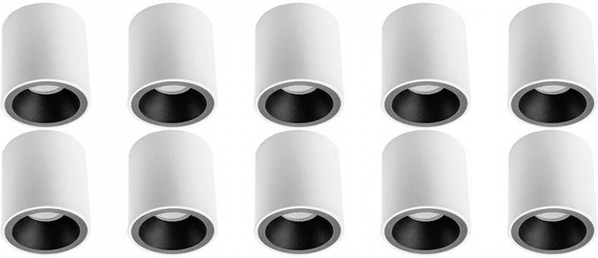 BES LED Opbouwspot 10 Pack Pragmi Cliron Pro GU10 Fitting Opbouw Rond Mat Wit Zwart Aluminium Verdiept Ø90mm