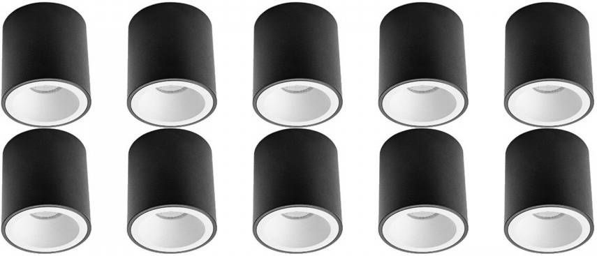 BES LED Opbouwspot 10 Pack Pragmi Cliron Pro GU10 Fitting Opbouw Rond Mat Zwart Wit Aluminium Verdiept Ø90mm