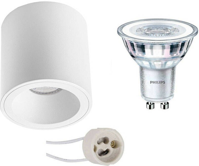 BES LED Opbouwspot Set Pragmi Cliron Pro GU10 Fitting Opbouw Rond Mat Wit Verdiept Ø90mm Philips CorePro 840 36D