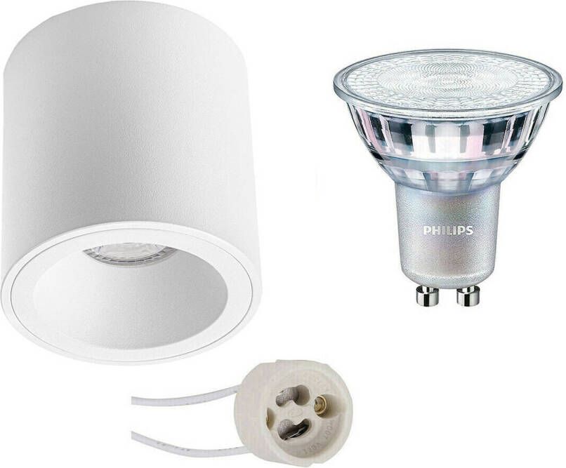 BES LED Opbouwspot Set Pragmi Cliron Pro GU10 Fitting Opbouw Rond Mat Wit Verdiept Ø90mm Philips MASTER 927 36D