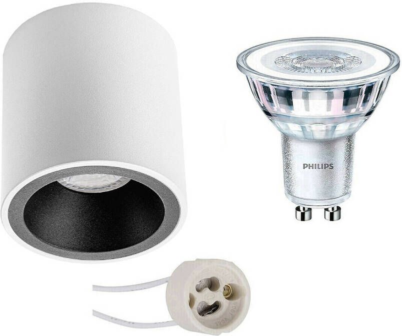 BES LED Opbouwspot Set Pragmi Cliron Pro GU10 Fitting Opbouw Rond Mat Wit Zwart Verdiept Ø90mm Philips CorePro