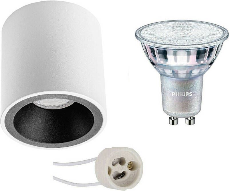 BES LED Opbouwspot Set Pragmi Cliron Pro GU10 Fitting Opbouw Rond Mat Wit Zwart Verdiept Ø90mm Philips MASTER