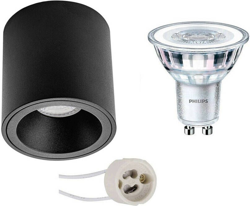 BES LED Opbouwspot Set Pragmi Cliron Pro GU10 Fitting Opbouw Rond Mat Zwart Verdiept Ø90mm Philips CorePro 840