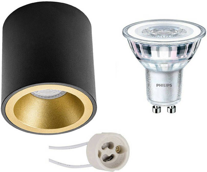 BES LED Opbouwspot Set Pragmi Cliron Pro GU10 Fitting Opbouw Rond Mat Zwart Goud Verdiept Ø90mm Philips CorePro