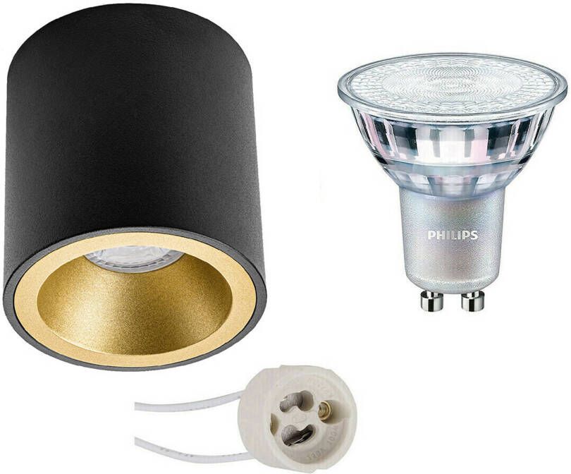 BES LED Opbouwspot Set Pragmi Cliron Pro GU10 Fitting Opbouw Rond Mat Zwart Goud Verdiept Ø90mm Philips MASTER