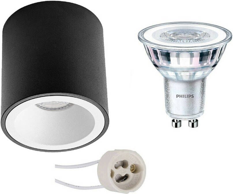 BES LED Opbouwspot Set Pragmi Cliron Pro GU10 Fitting Opbouw Rond Mat Zwart Wit Verdiept Ø90mm Philips CorePro