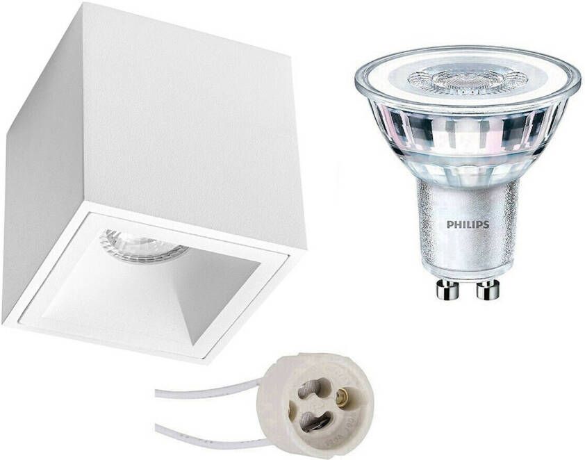 BES LED Opbouwspot Set Pragmi Cliron Pro GU10 Fitting Opbouw Vierkant Mat Wit Verdiept 90mm Philips CorePro 840