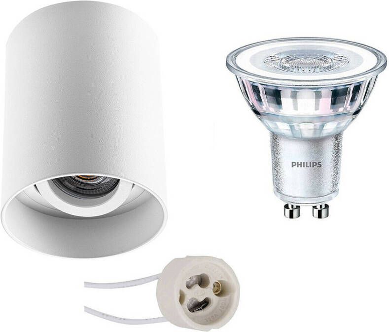 BES LED Opbouwspot Set Pragmi Luxina Pro GU10 Fitting Opbouw Rond Mat Wit Verdiept Kantelbaar Ø90mm Philips