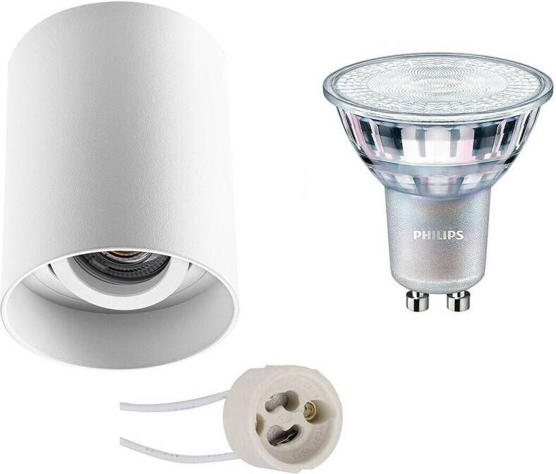 BES LED Opbouwspot Set Pragmi Luxina Pro GU10 Fitting Opbouw Rond Mat Wit Verdiept Kantelbaar Ø90mm Philips