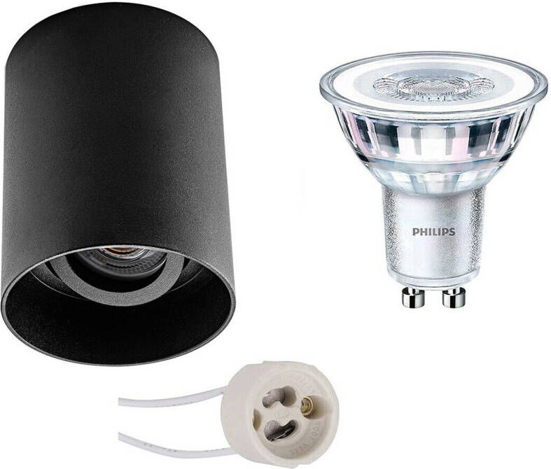 BES LED Opbouwspot Set Pragmi Luxina Pro GU10 Fitting Opbouw Rond Mat Zwart Verdiept Kantelbaar Ø90mm Philips