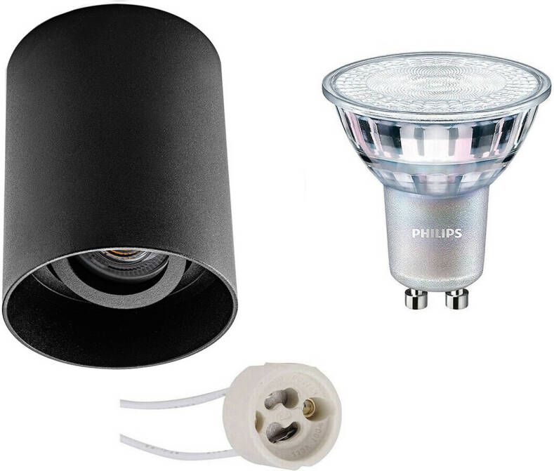 BES LED Opbouwspot Set Pragmi Luxina Pro GU10 Fitting Opbouw Rond Mat Zwart Verdiept Kantelbaar Ø90mm Philips