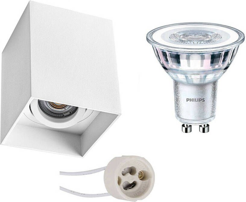 BES LED Opbouwspot Set Pragmi Luxina Pro GU10 Fitting Opbouw Vierkant Mat Wit Verdiept Kantelbaar 90mm Philips