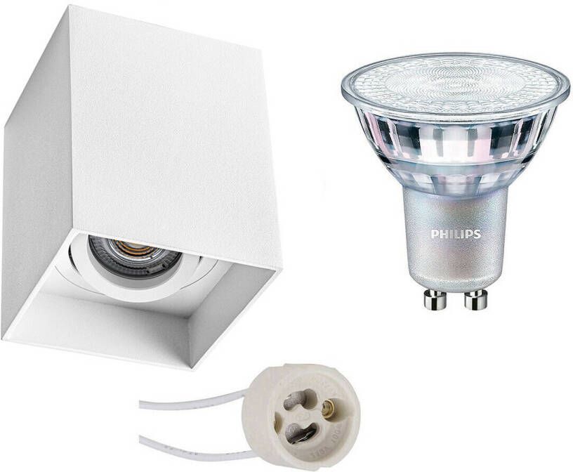 BES LED Opbouwspot Set Pragmi Luxina Pro GU10 Fitting Opbouw Vierkant Mat Wit Verdiept Kantelbaar 90mm Philips