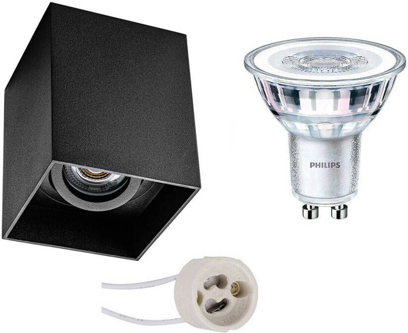 BES LED Opbouwspot Set Pragmi Luxina Pro GU10 Fitting Opbouw Vierkant Mat Zwart Verdiept Kantelbaar 90mm Philips