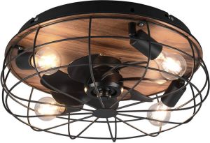 BES LED Plafondlamp Met Ventilator Plafondventilator Trion Turbind E27 Fitting Afstandsbediening Rond Mat Zwart
