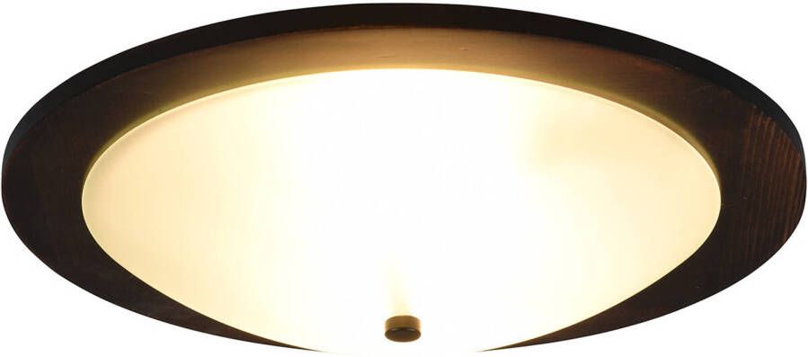 BES LED Plafondlamp Plafondverlichting Trion Palan E27 Fitting 2-lichts Rond Mat Donkerbruin Hout