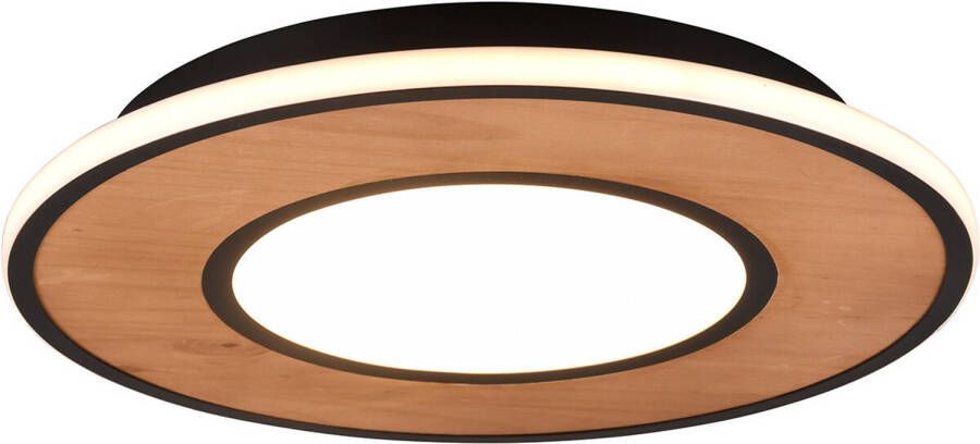 BES LED Plafondlamp Trion Dirkon 37W Warm Wit 3000K Dimbaar Rond Mat Zwart Bruin Hout