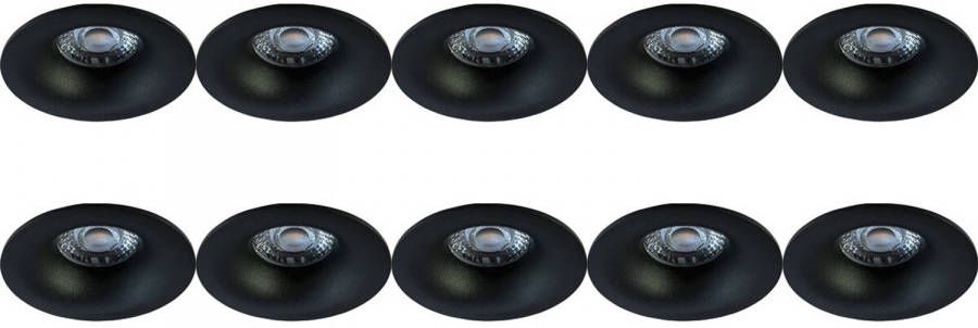 BES LED Spot Armatuur 10 Pack Pragmi Nora Pro GU10 Fitting Inbouw Rond Mat Zwart Aluminium Ø82mm