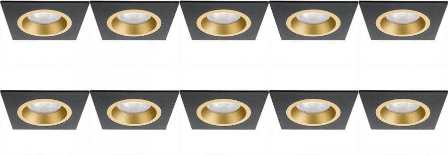 BES LED Spot Armatuur 10 Pack Pragmi Rodos Pro GU10 Fitting Inbouw Vierkant Mat Zwart Goud Aluminium 93mm