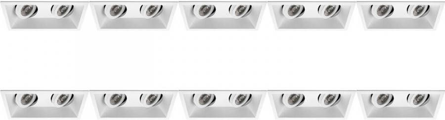 BES LED Spot Armatuur 10 Pack Pragmi Zano Pro GU10 Fitting Inbouw Rechthoek Dubbel Mat Wit Aluminium Kantelbaar 185x93mm