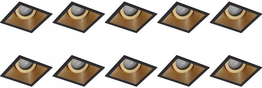 BES LED Spot Armatuur 10 Pack Pragmi Zano Pro GU10 Fitting Inbouw Vierkant Mat Zwart Goud Aluminium Kantelbaar 93mm