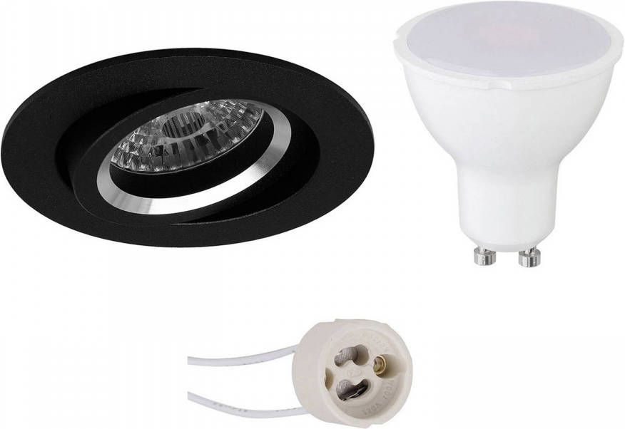 LED Spot Set Pragmi Aerony Pro GU10 Fitting Inbouw Rond Mat Zwart 6W Helder Koud Wit 6400K Kantelbaar Ø82mm