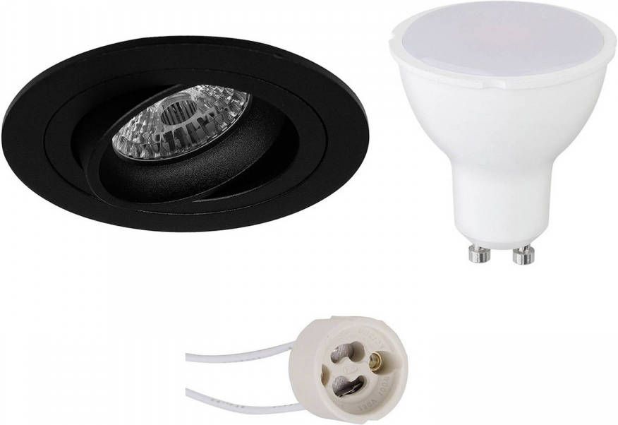 LED Spot Set Pragmi Alpin Pro GU10 Fitting Inbouw Rond Mat Zwart 6W Helder Koud Wit 6400K Kantelbaar Ø92mm