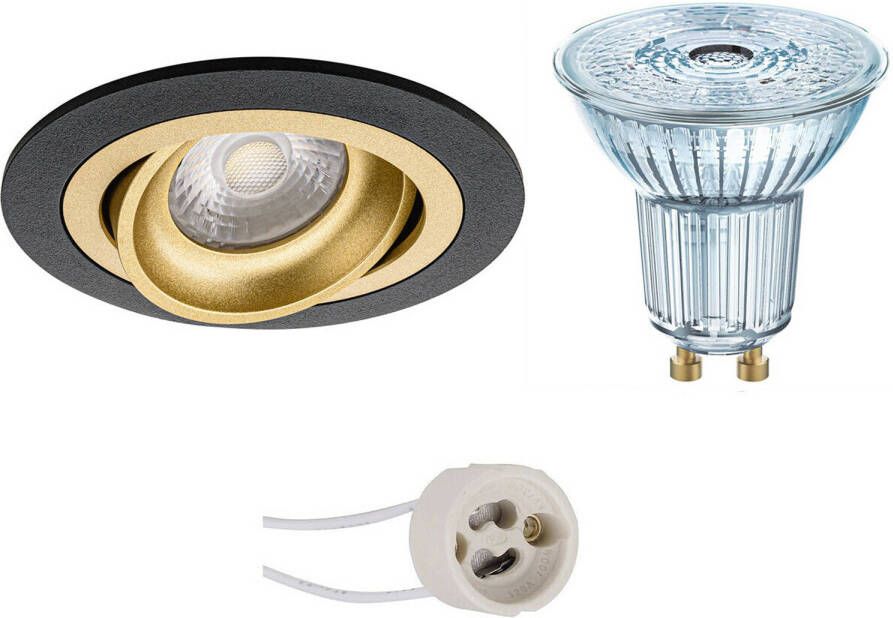 Osram LED Spot Set Parathom PAR16 927 36D Pragmi Alpin Pro GU10 Fitting Dimbaar Inbouw Rond Mat Zwart 5.5W Warm Wit 2700K Kantelbaar Ø92mm