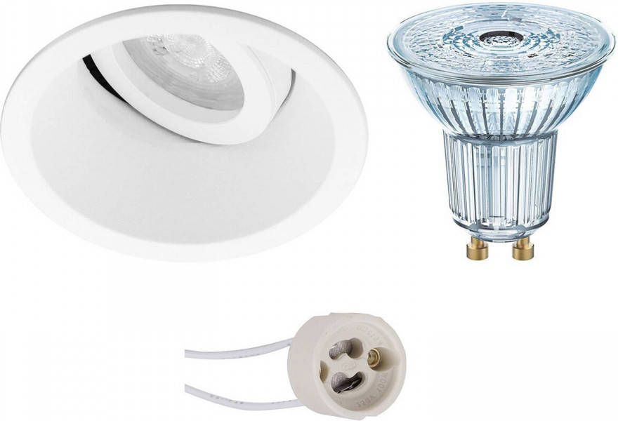 Osram LED Spot Set Parathom PAR16 930 36D Pragmi Zano Pro GU10 Fitting Dimbaar Inbouw Rond Mat Wit 3.7W Warm Wit 3000K Kantelbaar Ø93mm