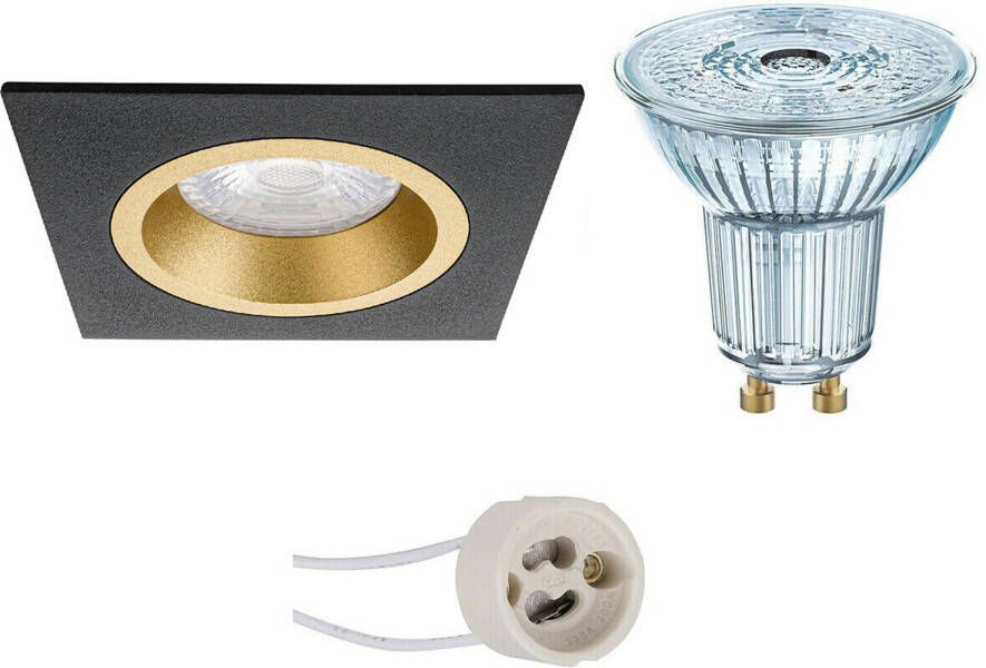 Osram LED Spot Set Parathom PAR16 940 36D Pragmi Rodos Pro GU10 Fitting Dimbaar Inbouw Vierkant Mat Zwart Goud 3.7W Natuurlijk Wit 4000K 93mm