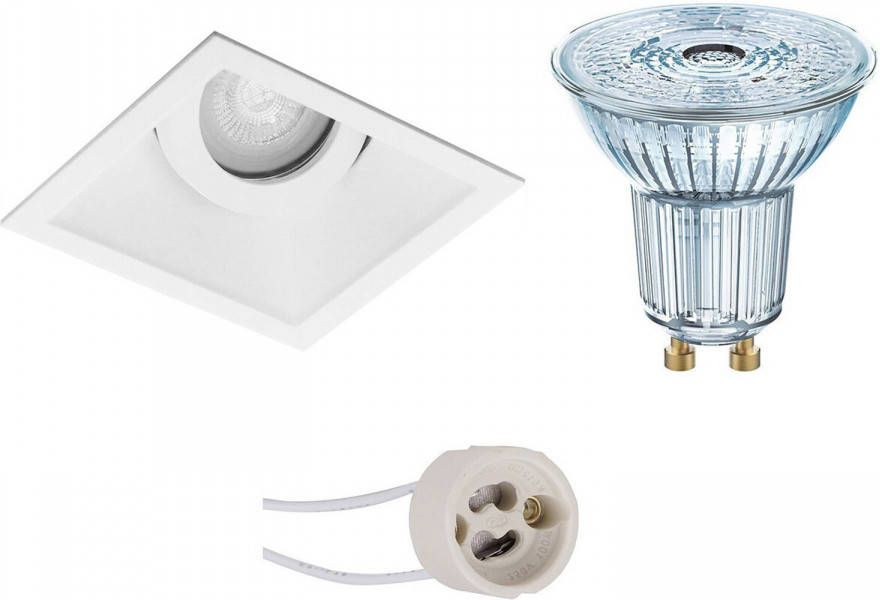 Osram LED Spot Set Parathom PAR16 940 36D Pragmi Zano Pro GU10 Fitting Dimbaar Inbouw Vierkant Mat Zwart Wit 5.5W Natuurlijk Wit 4000K Kantelbaar 93mm