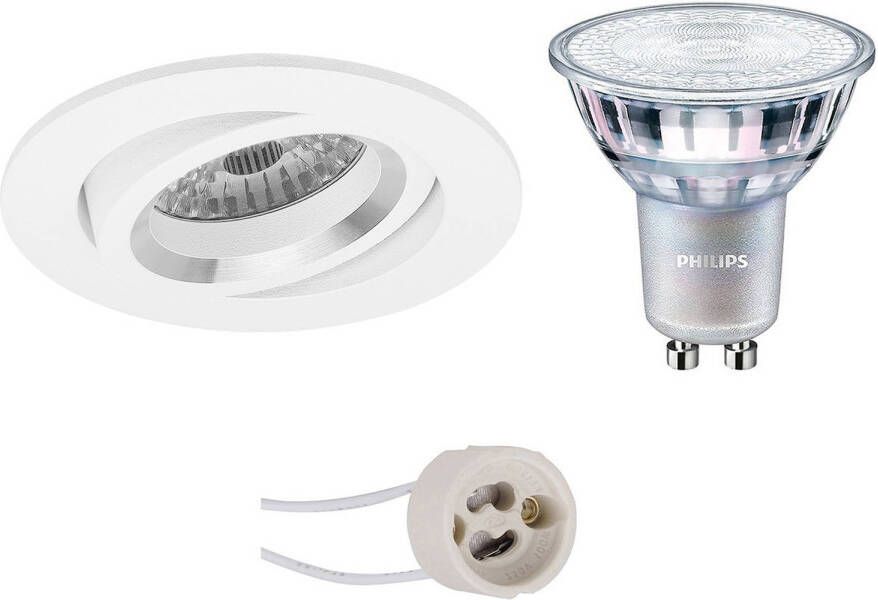 BES LED Spot Set Pragmi Aerony Pro GU10 Fitting Inbouw Rond Mat Wit Kantelbaar Ø82mm Philips MASTER 927 36D