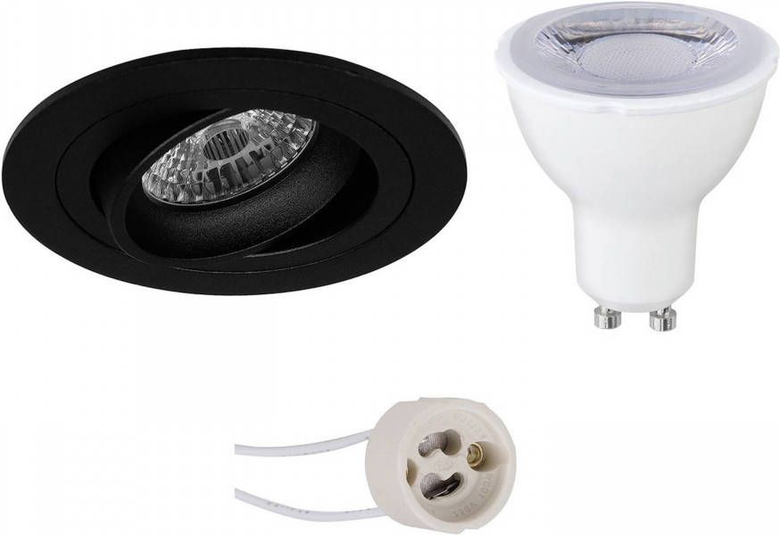 LED Spot Set Pragmi Alpin Pro GU10 Fitting Dimbaar Inbouw Rond Mat Zwart 6W Natuurlijk Wit 4200K Kantelbaar Ø92mm