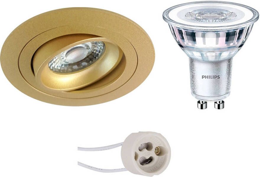 BES LED Spot Set Pragmi Alpin Pro GU10 Fitting Inbouw Rond Mat Goud Kantelbaar Ø92mm Philips CorePro 827 36D