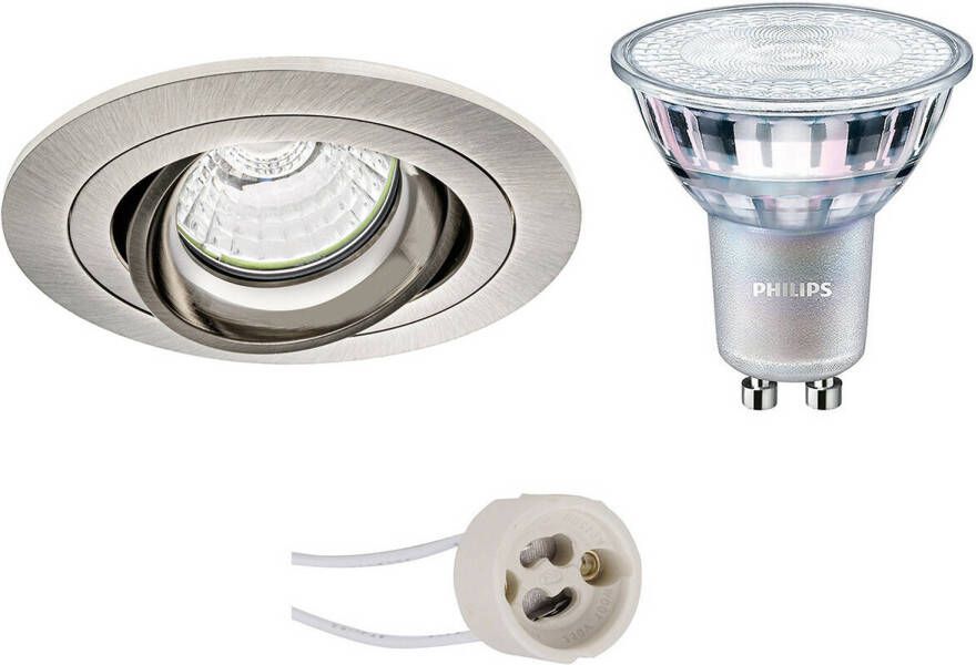 BES LED Spot Set Pragmi Alpin Pro GU10 Fitting Inbouw Rond Mat Nikkel Kantelbaar Ø92mm Philips MASTER 927