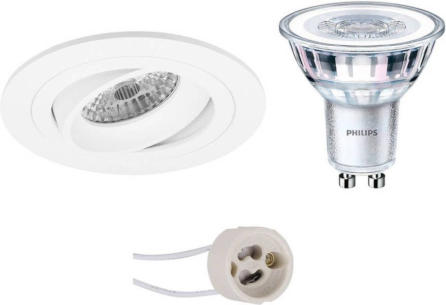 BES LED Spot Set Pragmi Alpin Pro GU10 Fitting Inbouw Rond Mat Wit Kantelbaar Ø92mm Philips CorePro 827 36D